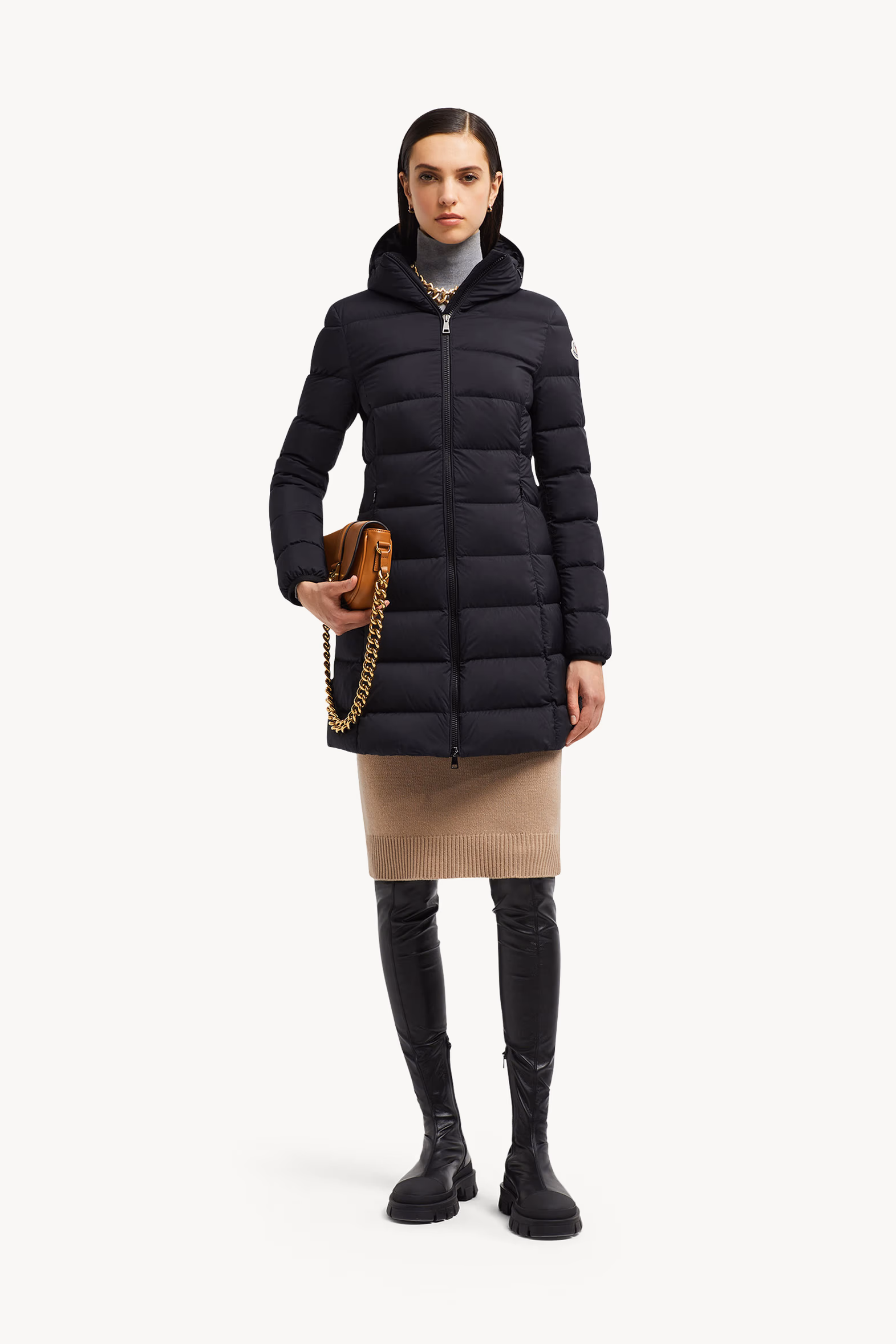 Gie Hooded Long Down Jacket Women Black Moncler 0